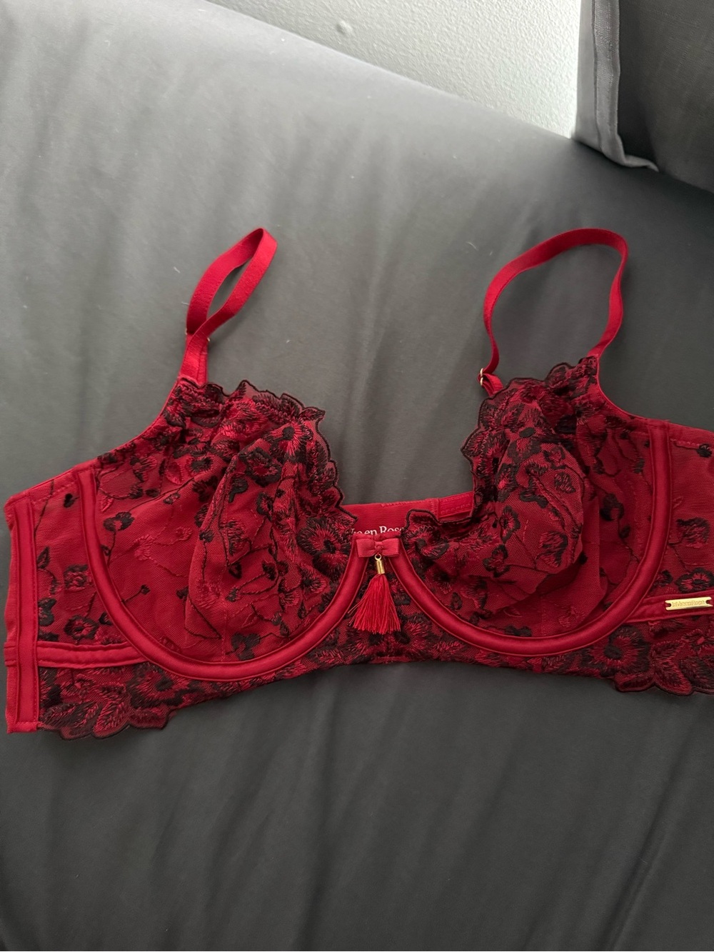Red Lace Underwire Bra with Matching Thong - Women Intimates
